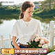 Olrain歐芮兒法式白色短袖t恤女夏季新款設(shè)計感顯瘦純棉體恤衫上衣 米白色 M