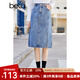 betu百圖女裝淺藍(lán)洗水色高腰a字中長款開叉包臀牛仔半身裙2201T44 淺藍(lán) XS