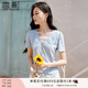 香影v領(lǐng)正肩t恤女短袖2025夏季新款開(kāi)叉掐腰網(wǎng)紗拼接藍色法式上衣 藍色 S 155/80A/85-95斤