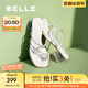 百麗（Belle）小福蝶水鉆蝴蝶夾腳拖女2025夏季新商場款粗跟增高拖鞋D6E1DBT5 銀色 38 (240mm)