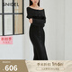 SNIDEL2025春夏新品氣質(zhì)淑女一字領(lǐng)露肩紐扣針織連衣裙SWNO251037 黑色 均碼 F