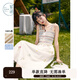 紫涵（ZIHAN）紫涵波浪邊吊帶裙女夏季新款法式甜美風(fēng)設計感條紋打攬連衣裙 米金 M