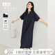 對(duì)白簡(jiǎn)約通勤短袖連衣裙女2025夏新款設(shè)計(jì)感分割寬松直筒顯瘦裙子 深海藍(lán) L