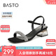 百思圖24夏氣質(zhì)鉆帶舒適粗跟女一字帶銀色涼鞋TT109BL4 黑色 39