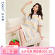 達(dá)爾麗睡裙夏季女款2025新款純棉圓領(lǐng)短袖條紋春夏田園女士睡衣薄連衣裙 T8242226-012-粉藍(lán)色 M