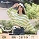 朵以（Duoyi）2025春季新款甜美撞色條紋衛(wèi)衣清新學(xué)院風(fēng)鏈條圓領(lǐng)套頭寬松上衣女 綠白條 M