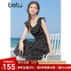 百圖betu女裝2025夏季新款連衣裙無(wú)袖皺皺碎花小飛袖沙灘裙子2506T47 黑色 S