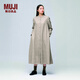 無(wú)印良品（MUJI）女式 法蘭絨 立領(lǐng)長(cháng)袖連衣裙 女裝裙子 襯衫式 秋季 米色格紋 M (160/84A)