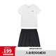安德瑪（Under Armour）兒童夏季運(yùn)動套裝夏款短褲短袖套裝男大童短袖梭織短褲套裝 白T黑短褲 160