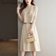 拉夏貝爾（La Chapelle）針織連衣裙女裝新款2025年秋冬裙小個(gè)子氣質(zhì)中長(cháng)款裙子 駝色 均碼 【90-140斤以?xún)取? title=