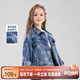 左西女童牛仔外套兒童秋裝2025秋季翻領(lǐng)工裝夾克提花上衣 牛仔色 140