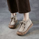 TLOUU真皮高幫鞋女2025冬季休閑女鞋頭層牛皮平底單鞋后拉鏈加絨棉鞋女 米色 37