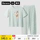 蕉內（Bananain）棉棉520H兒童睡衣A類(lèi)男女童吸汗速干透氣中袖長(cháng)褲親膚家居服套裝 【純色中袖】淺巖綠-躺躺犬 130