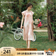 Olrain歐芮兒粉色連衣裙女夏季新款浪漫溫柔風(fēng)印花長(cháng)裙 粉色 L