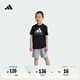 adidas男女小童休閑簡約舒適純棉短袖套裝兒童夏季阿迪達斯輕運動   黑色/中麻灰   128