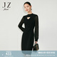 玖姿（JUZUI）毛衫連衣裙女裝春款顯瘦鏤空設(shè)計感針織黑色裙子 黑色 2XL