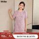 MsShe【新中式印花短袖小衫】大碼女裝2025夏裝胖mm顯瘦長(zhǎng)款上衣 桔梗紫色現(xiàn)貨 2XL
