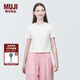 無印良品（MUJI）女式 粗細(xì)不均紗線 短款短袖T恤 上衣打底衫內(nèi)搭 25年夏季 女裝 白色 5S M (160/84A)