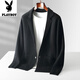 花花公子（PLAYBOY）秋冬羊絨衫男士開(kāi)衫加厚外穿休閑毛衣小西服外套青果領(lǐng)針織羊毛衫 黑色 XL