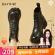 達(dá)芙妮（DAPHNE）馬丁靴女冬季新款女靴加絨加厚復(fù)古英倫風(fēng)高跟短靴冬款皮靴 黑色 加絨 跟高6.5cm 38 (240mm) 標(biāo)準(zhǔn)碼
