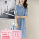 clotho Rennie品牌女裝短袖連衣裙女夏季新款2025年減齡寬松遮肉顯瘦通勤襯衫裙 藍(lán)色 2XL