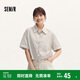 森馬（Semir）中袖襯衫女短款條紋寬松慵懶風(fēng)夏翻邊袖抽繩仿麻襯衣101324119007