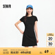 森馬（Semir）連衣裙女收腰T恤裙小心機夏季2025新款繡花圓領(lǐng)短裙簡約休閑 黑色90001 M