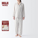 無印良品（MUJI） 女式 無側(cè)縫雙層紗織睡衣女士家居服春秋純棉條紋格紋長袖 女款 淺米色格紋 M (上裝160/84A下裝160/66A)
