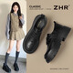 ZHR厚底樂(lè )福鞋女英倫風(fēng)系帶小皮鞋女松糕底百搭單鞋女 AY273黑色36