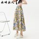 水畔衣人高檔油畫(huà)碎花半身裙女夏季設計感長(cháng)裙子高腰顯瘦大碼印花a字傘裙 油畫(huà)碎花 L