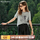 Olrain歐芮兒法式正肩T恤女夏季2025新款簡約灰色印花短袖上衣 灰色 M