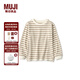 無(wú)印良品（MUJI）大童 粗棉線(xiàn)條紋圓領(lǐng)長(cháng)袖T恤童裝打底衫兒童男童女童CB1MAA5S 深咖啡色條紋 110 /56A