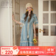 白鹿語(yǔ)夏季V領(lǐng)民族風(fēng)流蘇連衣裙度假風(fēng)精致刺繡中長(cháng)裙 藍色  L 