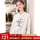 百圖betu女裝冬季新款衛(wèi)衣連帽長袖印花寬松絨底衛(wèi)衣女2311T49 淺杏色 M