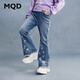 馬騎頓（MQD）【喇叭褲】女童秋新款街潮設計感腳口時(shí)尚甜美長(cháng)褲牛仔褲 中牛仔藍 150