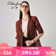 兆君2024春夏真絲新款簡(jiǎn)約西裝領(lǐng)中袖短外套女褶皺純色桑蠶絲上衣 磚紅 2XL