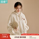 茵曼（INMAN）冬女裝新簡(jiǎn)約休閑寬松胸前花朵設(shè)計(jì)羊羔絨外套 米杏色 S