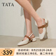 他她（TATA）法式氣質(zhì)粗跟涼鞋女鞋包頭淺口單鞋2025夏季新款 米白/棕 36