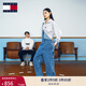 TOMMY JEANS【工裝闊腿】秋冬女美式潮流大口袋刺繡直筒牛仔背帶褲 牛仔藍1A5 S