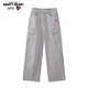 查爾斯桃心純棉復古百搭闊腿休閑褲子男女款寬松氣質(zhì)直筒工裝褲 灰色 S