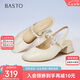 百思圖25夏商場(chǎng)同款通勤粗跟后空女涼鞋C1629BH5 米白色 37