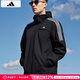 阿迪達斯 （adidas）夾克男裝 2025秋季新款運動(dòng)服跑步健身防風(fēng)衣休閑透氣連帽外套男 黑色/三條紋/梭織連帽/主推 M