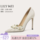 Lily Wei【花星月夕】法式氛圍高級(jí)感高跟鞋主婚紗絕美婚鞋小碼 米白色【跟高10cm】 36