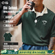 馬登工裝撞色polo領短袖美式復古刺繡打底衫學院風翻領重磅t恤男夏 深綠色 版型寬松 XL