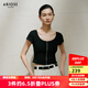 艾諾絲雅詩(shī)【商場(chǎng)同款】2025夏季新品短袖女針織衫U領(lǐng)顯瘦針織開(kāi)衫40436002 黑色 L