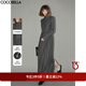 COCOBELLA手工壓褶半高領(lǐng)赫本風(fēng)長袖連衣裙女秋氣質(zhì)長裙FR3015 深花灰 L