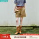 茵曼（INMAN）設計感高腰A擺休閑短褲2025夏季女裝新款橡筋松緊腰遮胯直筒褲 卡其色 -18332099H S