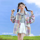 女童襯衫超好看2025春秋新款兒童長(cháng)袖格子襯衣小女孩秋裝上衣洋氣 襯衫外套【含小熊鏈條掛件】 150
