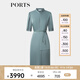 PORTS寶姿女裝2024夏季新款時(shí)尚優(yōu)雅不對稱疊片緞面中袖連衣裙 波羅地海藍(lán) L (8)