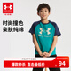 安德瑪（Under Armour）男童純棉T恤夏兒童舒適短袖男大童復古字母印花上衣夏裝241101019 綠色 170 （偏小一碼）